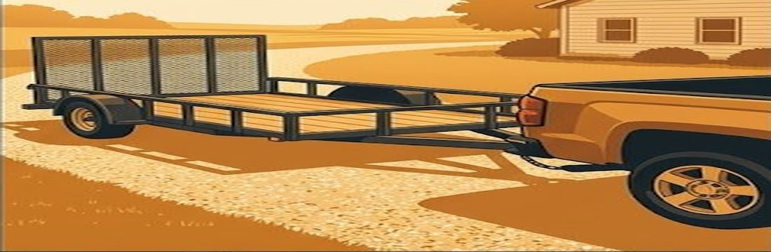 Utility trailer hitched to pickup truck ready for transport